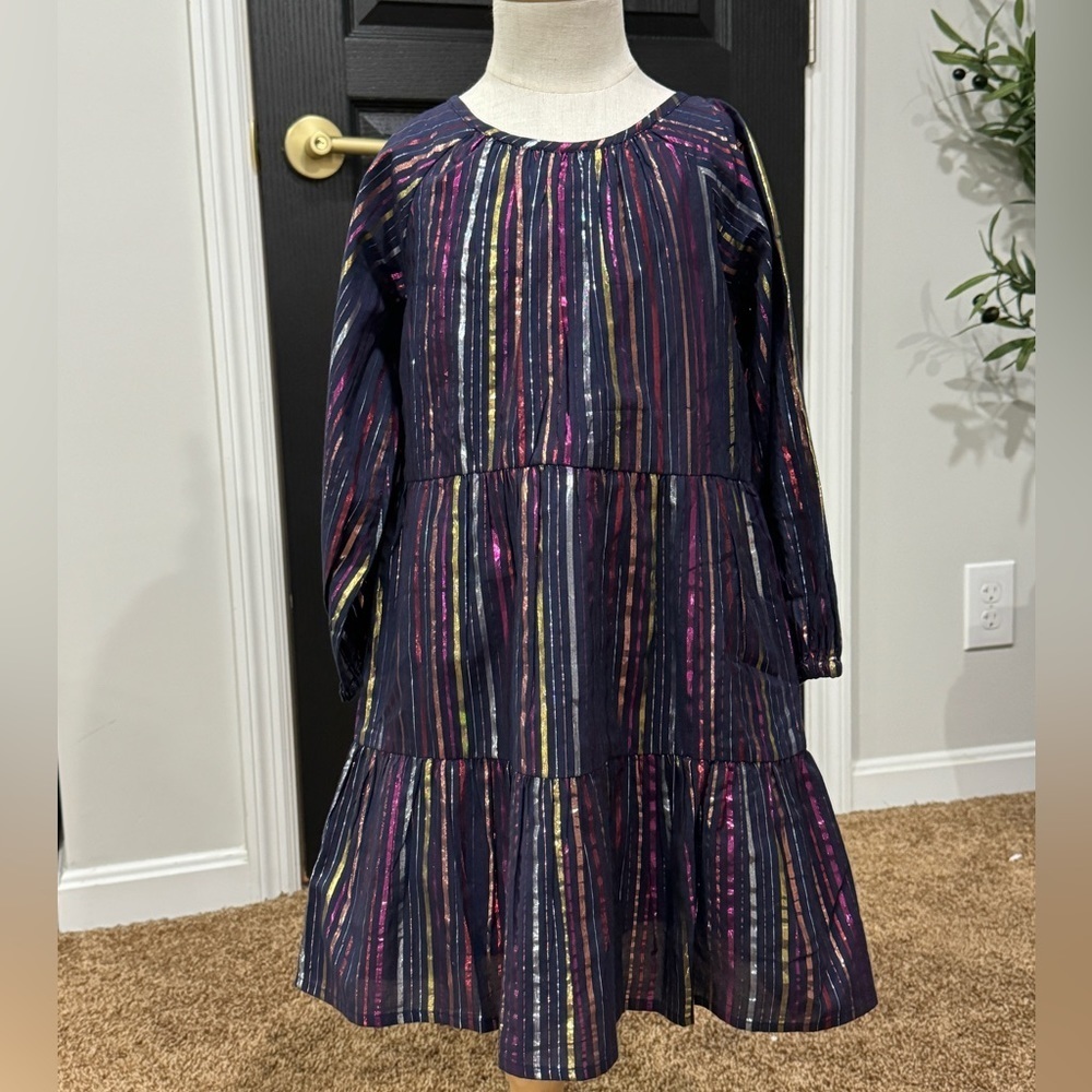 Roller Rabbit Navy Lurex Metallic Rainbow Stripe Dress NWT‎ 6 Priscilla
